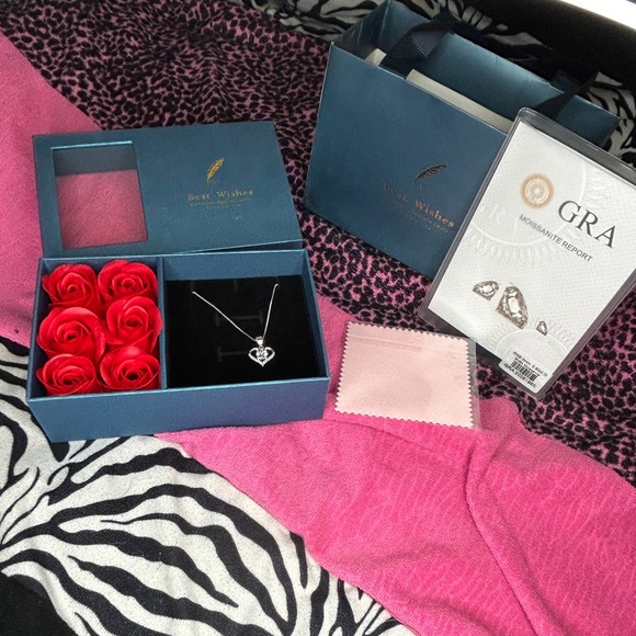 Jewelry - Heart moissanite necklace with rose display box, gift bag, and GRA certificate